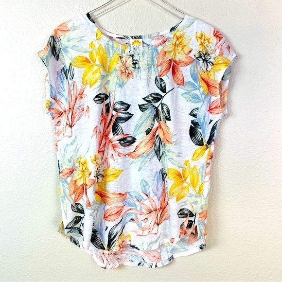C&C California 100% Linen Tropical Print Top Size M - Picture 1 of 6